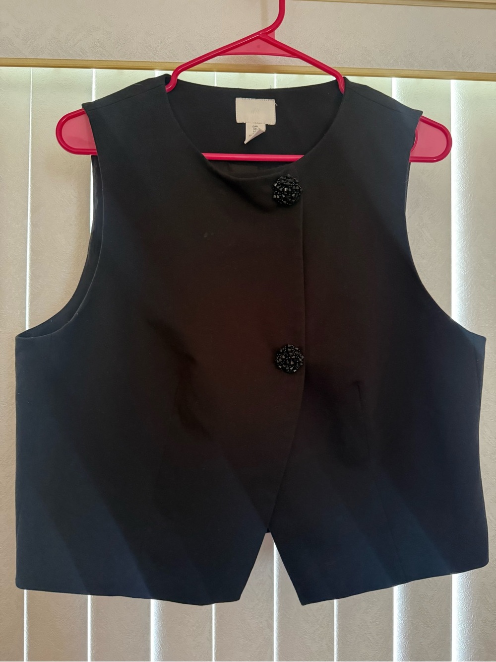 H&M Black Sleeveless Cropped Vest with Beaded Buttons